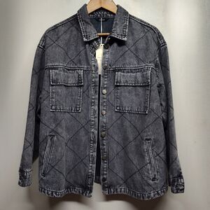Dokotoo Jean Jacket Women M Black Diamond Quilted Streetwear Edgy Grunge Y2K